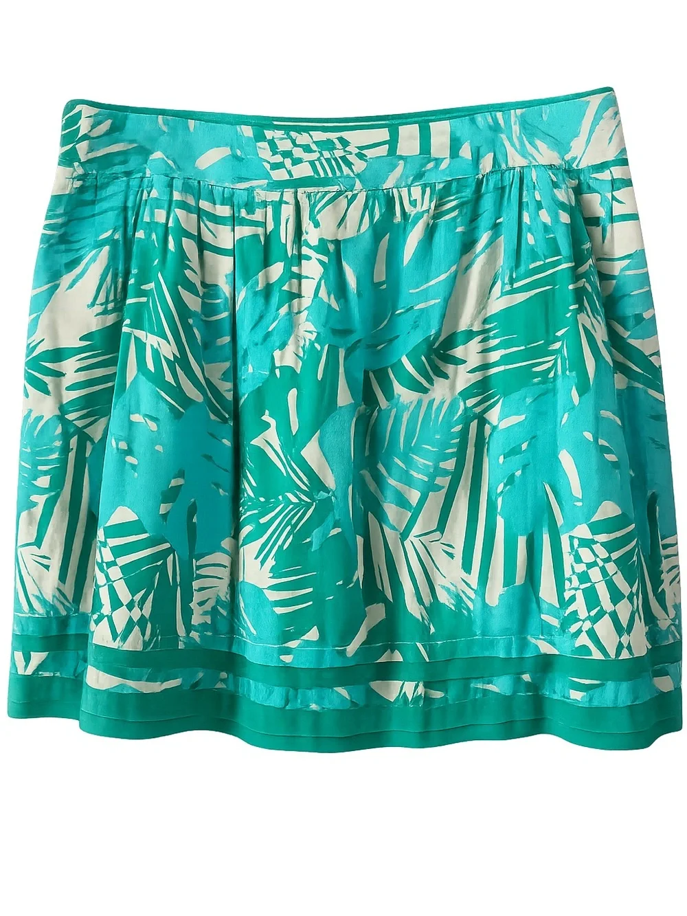 Ann Taylor LOFT Tropical Skirt Teal Cotton Tiered Size